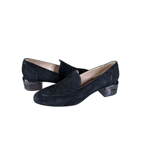 Stuart Weitzman Carmella Black Suede Block Heel Shoes Size 7 - Picture 2 of 9